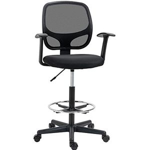 Vinsetto bureaustoel van gaas, ergonomische bureaustoel, tekenstoel met verstelbare voetring, in hoogte verstelbare draaistoel met wielen voor studie, zwart 60 x 56 x 110-132 cm