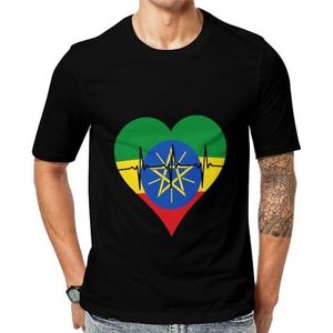 Love Ethiopia Heartbeat grafisch T-shirt met korte mouwen voor heren ronde hals print casual T-shirt M