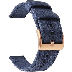 LQXHZ 18mm 20mm 22mm Gevlochten Canvas Band Compatibel Met Samsung Galaxy Watch 3/4 40mm 44mm Classic 46mm 42mm Quick Release Armband (Color : Blue rose gold, Size : 18mm)