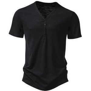 yk8fass T-shirt met V-hals en vier knopen lv-2598, Zwart, XXL