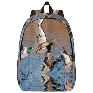 NOKOER Wilde Eenden Gedrukt Canvas Rugzak, Casual Daypacks, Laptop Rugzak Voor Vrouwen Mannen, Lichtgewicht Reizen Dagrugzak, Zwart, Medium, Dagrugzak Rugzakken