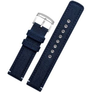 LUGEMA 20 Mm Canvas + Leren Onderkant Horlogeband Zwart Legergroen Kaki Nylon Horlogeband Compatibel Met Citizen AW5005 AW1365 Herenpolsarmband (Color : Blue-silver clasp, Size : 20mm)