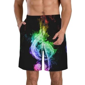 PHTZEZFC Kleurrijke muzieknoten print heren strandshorts zomer shorts met sneldrogende technologie, lichtgewicht en casual, Wit, XL