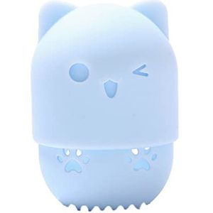 Eioflia 1 stuk siliconen make-up spons houder kat vormige reiskoffer spons beschermende draagtas schoonheid blender houder capsule cosmetisch droogrek (blauw)