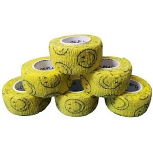 Ok-Plast vingerpleisters, 2,5 cm breed, zelfklevend, plakt niet op huid en haar, voor mens en dier (6 rollen, geel met smiley), 6 stuks