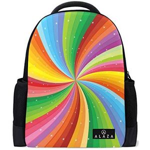 My Daily Spiraal Regenboog Strepen Sterren Rugzak 14 Duim Laptop Daypack Boekentas voor Reizen College School, Meerkleurig, One Size