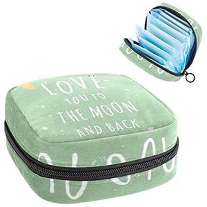 Maandverband Opbergtas, Menstruatie Cup Pouch Tampon Bag, Periode Pads Houder Organizer voor Vrouwen Meisjes, Love You to The Moon and Back