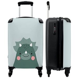 NoBoringSuitcases.com® Kinderkoffer Cabin Luggage Travel Koffer Kindertrolley Dino - Groen - Dieren - Design - Kinderen - 55x35x25cm