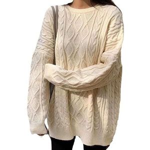 Mfacl Sweatshirts van Dames - Gebreide trui effen kleur dikke trui vrouwelijke twist stiksels all-match (Color : Beige, Size : One Size)