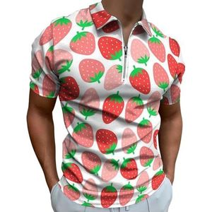 Roze Aardbei Half Zip-up Poloshirts Voor Mannen Slim Fit Korte Mouw T-shirt Sneldrogende Golf Tops Tees 6XL