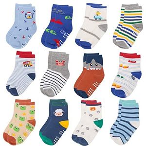 Yafane 12 paar antislip antislip enkelsokken voor baby peuter kinderen jongens 5-7 jaar, Auto & Dier, 3-5 Jaren