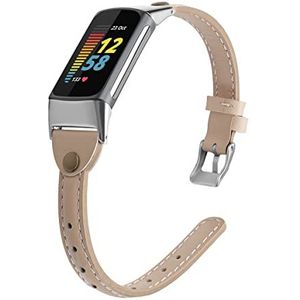 Lederen horlogebanden voor Fitbit Charge 5, sport lederen horlogeband voor dames en heren, vervangende polsband verstelbaar 5,5-8 inch pols compatibel voor Fitbit Charge 5 - Apricot