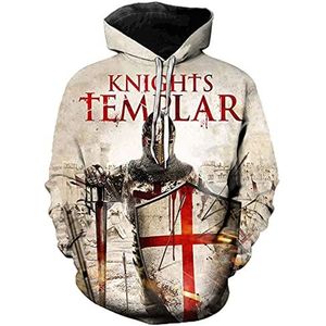 Heren Knight Templar Hoodie Retro Middeleeuwse Armor Crusader Bedrukte Pullover Sweatshirt met zak, D, L