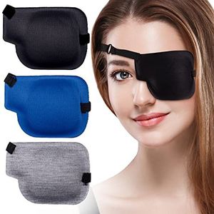 PAGOW 3Pcs 3D Eye Patches voor Volwassenen, Verstelbare Eyepatch voor Lazy Eye, Groot Zwart, Grijs, Blauw (Left Eye)