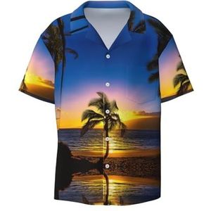 EdWal Hawaii Beach Print Heren Korte Mouw Button Down Shirts Casual Losse Fit Zomer Strand Shirts Heren Jurk Shirts, Zwart, XL
