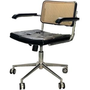 Wit Bureaustoel Baasstoel, Ergonomische Bureaustoel, Optillen En Roteren, Computerstoel, Armleuning, Thuis Leren Rotan Stoel Bureaustoel Kind(Black,A)
