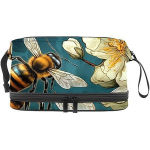 Dubbele Laag Cosmetische Tas Bee Honing Hardwerkende Draagbare Make-up Tas Reizen Organizer Pouch voor Vrouwen Meisjes Toiletartikelen Tassen, Multi 4, 27x15x14 cm/10.6x5.9x5.5 in, Make-up zakje