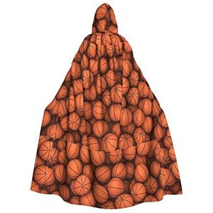 Bxzpzplj Basketbal Oranje Print Unisex Hooded Mantel Feest, Carnaval, Vampier Kostuum, Heks Kostuum, Halloween Decor