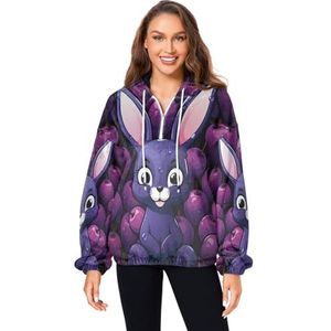 KAAVIYO Leuke paarse vruchten konijn pluizige jas pullover hoodie capuchon zakken donzig fleece sweatshirt ronde hals truien hoodies voor meisjes vrouwen, Patroon, L