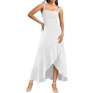 Spaghetti Bandjes Bruidsmeisjes Jurken voor Bruiloft Fluwelen Ruches Formele Avond Party Maxi Jurk High Low AH143, Wit, 32