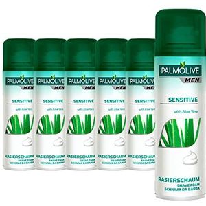 Palmolive Sensitive scheerschuim voor heren, 6 x 300 ml, met aloë vera, verzorgt je huid al tijdens het scheren, voor mannen