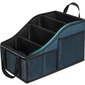 YOHOOLYO Auto-organizer voor kinderen, achterbank met 4 vakken en 4 bekerhouders, inklapbaar, achterbank, passagiersstoel voor snacks, speelgoed, boeken, blauw