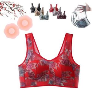 Plus-size bh's for oudere vrouwen zonder beugel - sluiting aan de voorkant, draadloos, comfort en(Red,4XL)