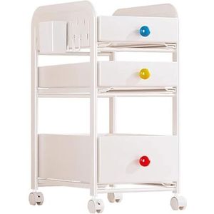 3-tier kinderboekenplank en speelgoed organizer Verrijdbare trolley met laden en afsluitbare wielen Geschikt for kinderkamers, slaapkamers Metaal Eenvoudig te monteren(H60cm/23.6in)