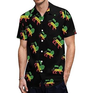 Leeuw van Juda Rasta Reggae Muziek Hawaiiaanse shirts voor heren, korte mouwen, casual overhemd met knopen, vakantie, strandshirts, 5XL