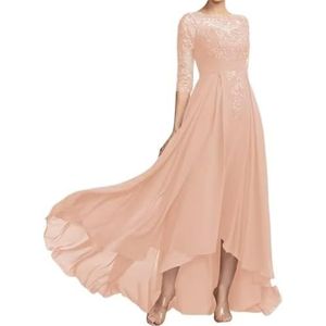 YIANN Dames kanten applicatie moeder van de bruid jurken voor bruiloft feest chiffon hoge lage lange formele avondjurk, Blush Roze, 54 grote maten