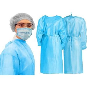 TIGA-MED Vliesjas | 10 stuks | extra groot | ca. 120 x 155cm | blauw | MRSA beschermende jas wegwerpjas bezoekersjas