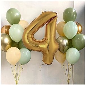 Ballonnen 15 stks/partij avocado groene latex ballonnen 40 inch goud nummer folie bal verjaardagsfeest bos jungle decoratie Heliumballonnen (Size : 4)