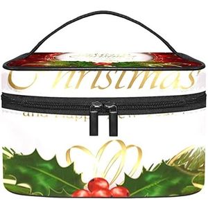 Kerst Gouden Bell Gelukkig Nieuwjaar Rode Make-up Organizer Bag, Reizen Make-up Tas Organizer Case Draagbare Cosmetische Tas voor Vrouwen en Meisjes Toiletartikelen, Meerkleurig, 22.5x15x13.8cm/8.9x5.9x5.4in