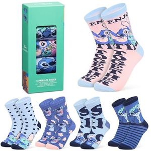 Disney Stitch Kuitlange sokken voor dames, tieners, zachte rekbare sokken, set van 5 stuks, cadeau voor vrouwen, One size