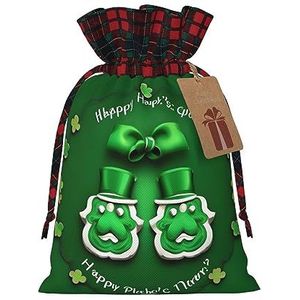 Happy St. Patrick'S Day Chique Trekkoord Kerstcadeau Tassen, Patchwork Jute Trekkoord Tassen, Herbruikbaar.