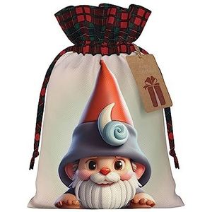 Leuke Gnome Hoed Print Trekkoorden Kerst Gift Zakken, Treat Candy Zakken voor Vakantie Party Favor Supplies