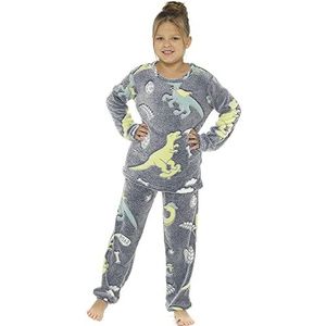 Kids Meisjes Jongens Glow In The Dark Zachte Koraal Fleece Lange Pyjama Set PJs Nachtkleding, Dinosaurussen, 11-12 jaar