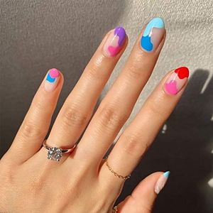 Coffin False Nails Short Fake Nails Graffiti Artificial Acrylic Press on Nails Full Cover Stick on Nails 24pcs for Women and Girls(24 Count (Pack of 1))