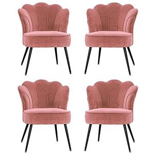 GEIRONV Set van 4 fluwelen keuken eetkamer stoelen, 33 × 67 × 83cm met zwarte metalen benen woonkamer stoelen appartement balkon stoel Eetstoelen (Color : Pink)