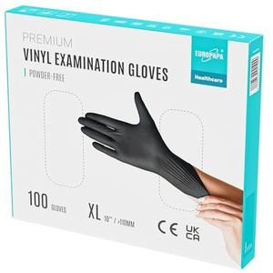 EUROPAPA® Vinylhandschoenen, wegwerphandschoenen, onderzoekshandschoenen, latexvrij, poedervrij, verkrijgbaar in maten S, M, L en XL, zwart, premium kwaliteit, 100 stuks