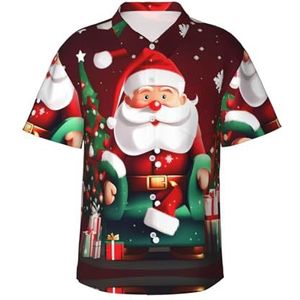 Merry Christmas Kerstman Gift Print Fun Hawaiiaans shirt voor mannen casual korte mouw button down shirts zomervakanties, Zwart, S