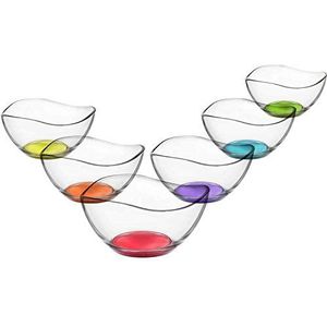 LAV Vira 6-delige schotelset met gekleurde basis, glazen borden, dessertkom, gekleurde kom, starterglazen, 310 ml