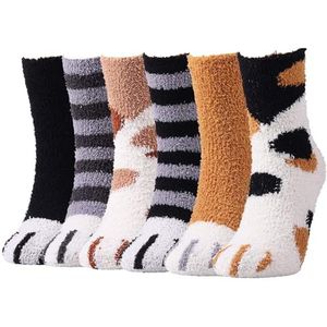 6 paar pluizige sokken voor Kat Poot Sokken- Antislip Sokken Voor Dames- Winter Casual Huissokken - Dikke Wintersokken-Dames wollen sokken-geschikt als wintercadeau voor dames-kerstcadeau