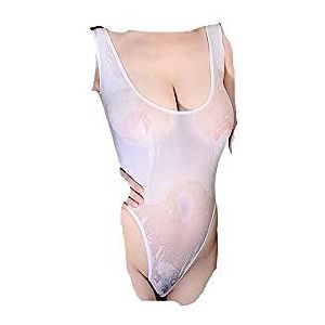 Zhiyao Transparante bodysuit voor dames, mouwloos, stringbody, rugvrij, bodysuit, onderhemd, bandjes, top, lingerie, okselhemd, sexy negligé, overall, eendelig ondergoed, nachtkleding, babydoll, prikkelend ondergoed, wit, L