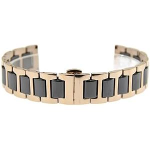 YAGHANG 12 14 16 18 20 22mm Dames Heren Keramische horlogeband Soft Smooth Fill Multi-Design horlogeband roestvrij staal Gemeenschappelijke armbanden(Rose Gold-Black,16mm)