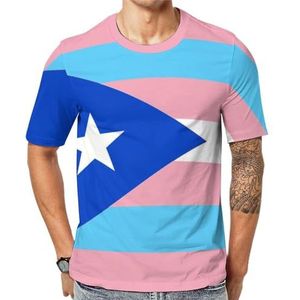 Puerto Ricaanse transvlag heren korte mouw grafisch T-shirt ronde hals print casual tee tops 3XL