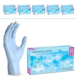 ARNOMED wegwerphandschoenen lichtblauw, nitril handschoenen XS, wegwerphandschoenen met 1000 stuks, poedervrij. Latexvrije rubber handschoenen, verkrijgbaar in S, M, L & XL