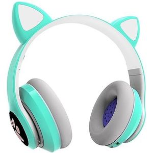 Bluetooth hoofdtelefoon voor kinderen, meisjes, kattenoren, over-ear met ledlicht, opvouwbare stereo hoofdtelefoon, bluetooth, draadloze hoofdtelefoon voor kinderen, met microfoon, Micro SD/TF, voor