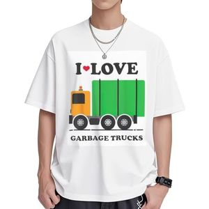 I Love Garbage Trucks Print katoenen T-shirts voor dames, casual tuniek, tops met korte mouwen, ronde hals, zomer, basic, losse pasvorm T-shirt, Wit, S