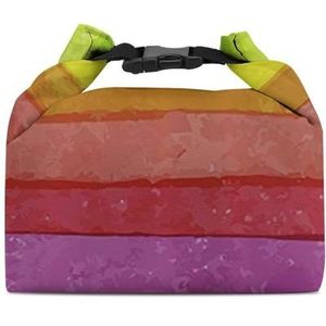 Regenboog Kleur Houten Strepen Resuable Lunch Box Bag Geïsoleerde Koeler Voedsel Tas Tote Box Met Afneembare Handvat Voor Picknick Werken